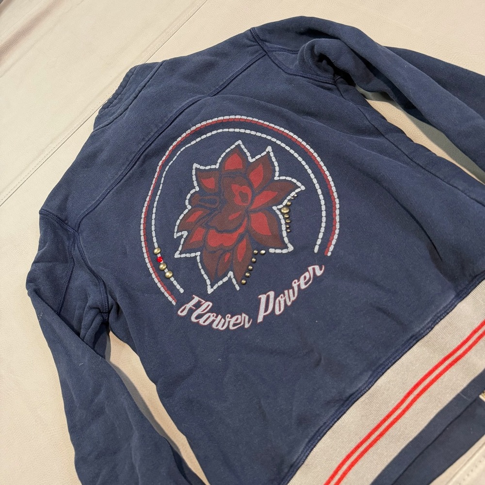 VTG Y2K Animo Italy Navy Flower Zip Track Jacket Women M ITALY Clueless Mall5222 - Picture 4 of 8
